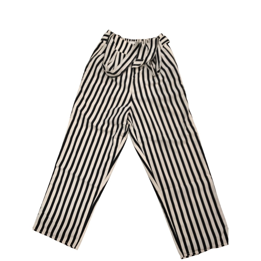 Amuse Society Striped High Waist Tie Front Pants Size Small Black Cream Cropped